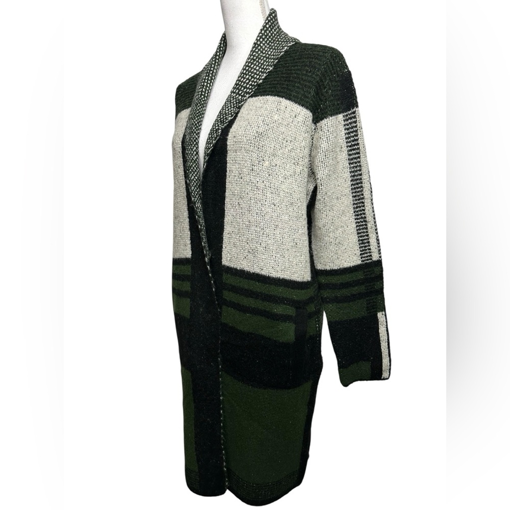 JOSEPH A / Black Green Cream Plaid Long sweater / Small / Preppy Bohemian Fall - Picture 5 of 15